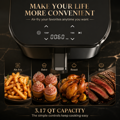 4-in-1 Air Fryer 3QT with Roast & Dehydrate Functions