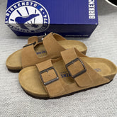 Ultra Comfort Leather Slide Sandals – Double Strap Cork Sole Slippers for Men & Women