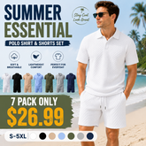 Men's Textured Polo Set Summer Casual Outfit