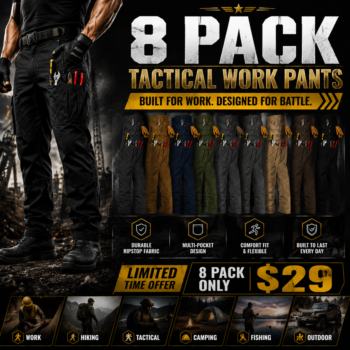 Men's Cargo Pants,Tactical Pants for Men Stretch,Durable Ripstop EDC Work Pants for Hiking
